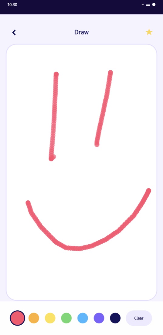 Toy Phone drawing screen with a large canvas and colorful controls