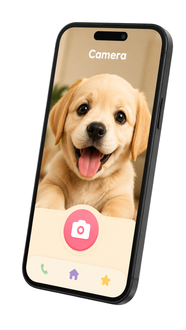 Toy Phone pretend camera screen with a puppy